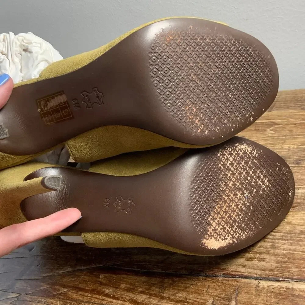Tory Burch green suede open-toe ankle‎ strap heels size 8